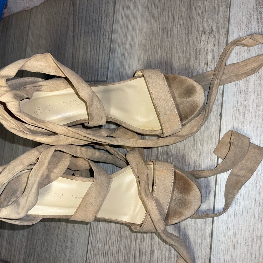 Nude suede Wrap-Around high heels